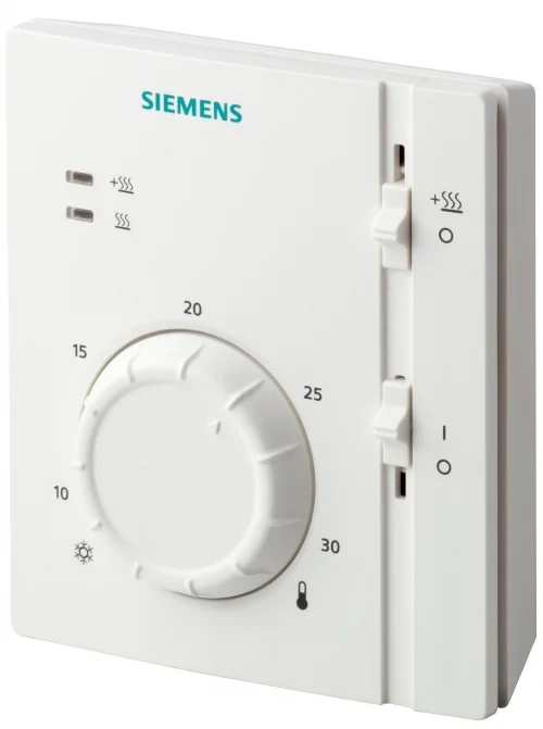 Siemens Helyiséghőmérséklet-szabályozó ki/be és önálló kiegészítő fűtés kapcsolóval, LED visszajelzé